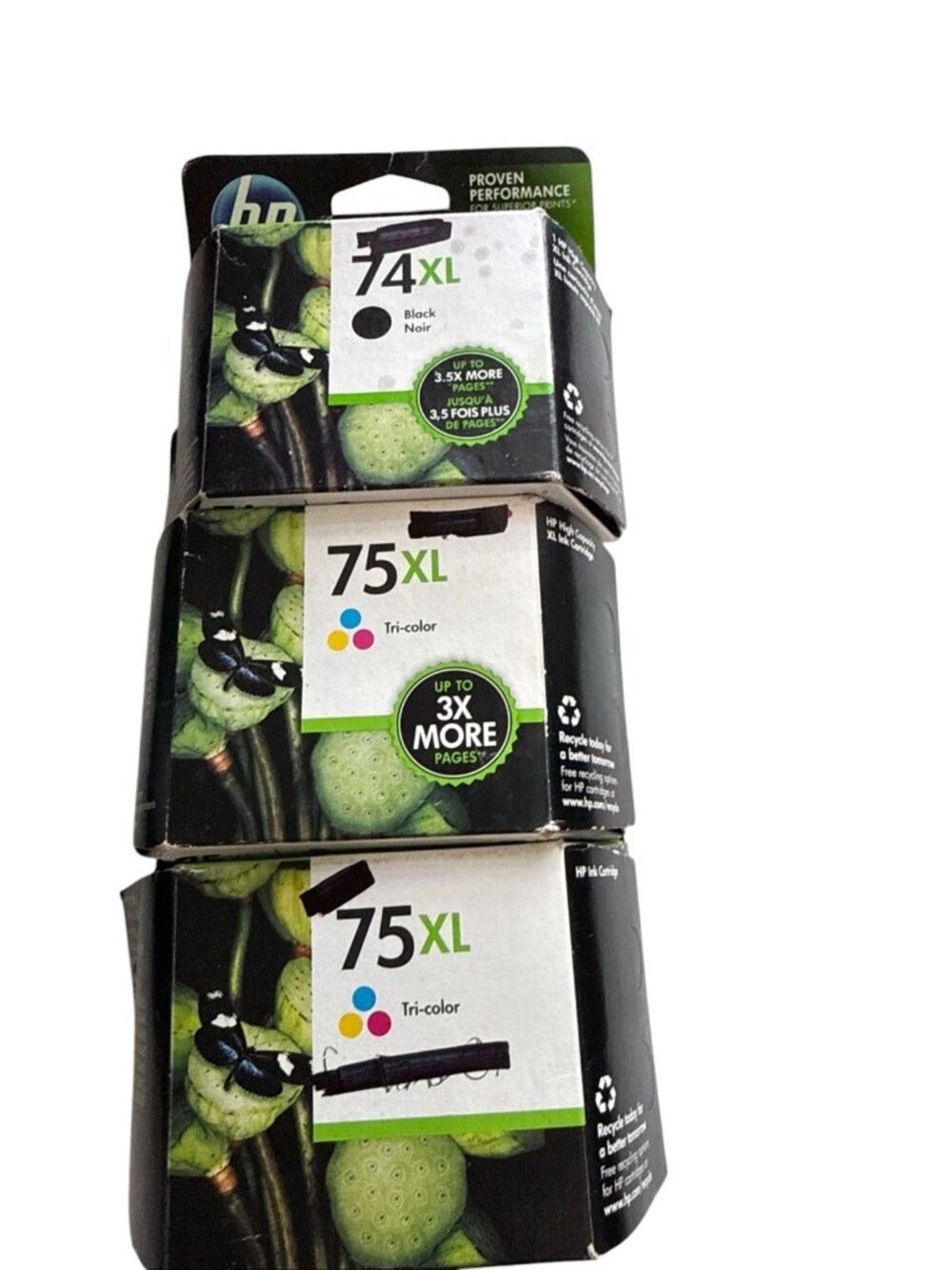 Lot Of Factory Sealed Original HP 74XL Black & 2 HP 75XL Color Inkjets EXPIRED
